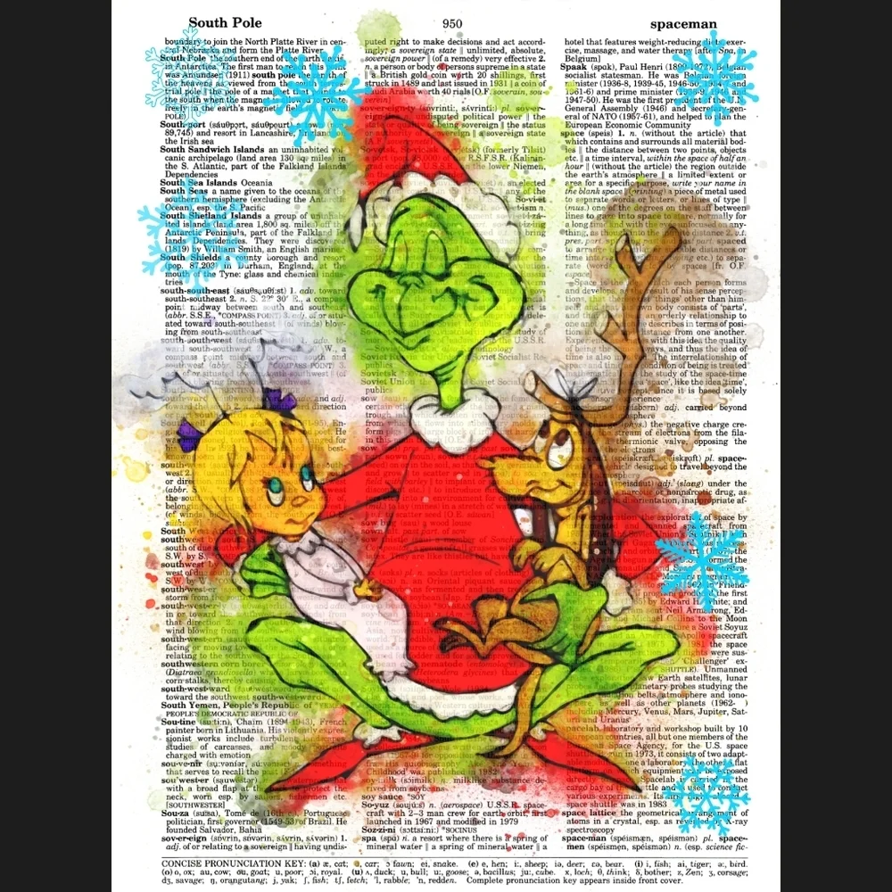 The Grinch Dictionary Art Christmas Holiday Decor - Picture 4 of 4